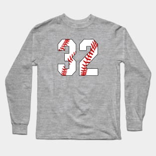 Baseball Number 32 #32 Baseball Shirt Jersey Favorite Player Biggest Fan Long Sleeve T-Shirt